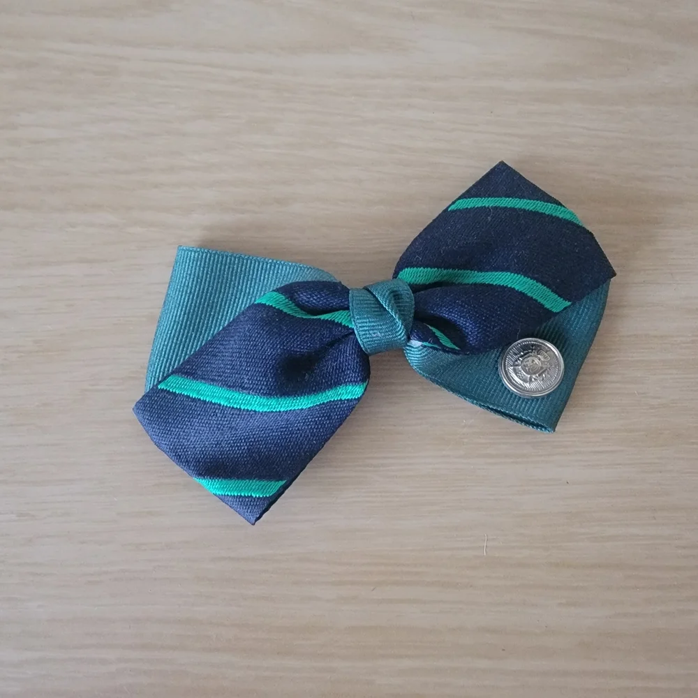 Green Striped Bow Tie Hair Clip And Brooch 2 In 1